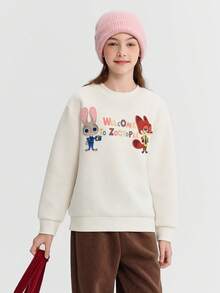 Balabala 疯狂动物城青少年女孩羊毛运动衫,男孩和女孩 2025 年冬季,可爱温暖上衣 - 米白 - 查看 3