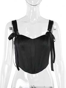 女士性感街头时尚修身紧身胸衣吊带背心上衣，适合海滩度假，春夏季 - 黑色 - 查看 1