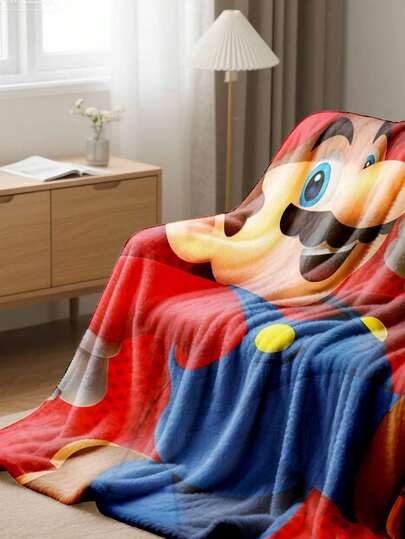 Super Mario 马里奥3D卡片印花超级马里奥毯，超级马里奥保暖毯，数码印花法兰绒毯套，让每个角落都充满幸福和欢乐，成为派对的焦点