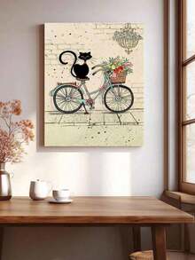 DIY Paint By Numbers For Adults  Black Cat On Bicycle With Flowers Art Kit, 16x20 Inch Acrylic Painting Set With Brushes And Paints, Frameless Wall Decor Craft, Ideal Gift For Birthdays, Father'S Day, Christmas, Mother'S Day - Nhiều màu - Xem 4