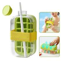 800ml Ice Cube Water Bottle 2-In-1 Portable Ice Maker & Bottle Leak-Proof Aesthetic Design With Ice Mold Press For Travel Gym Office Modern Kitchenware Detachable Lid & Built-In Straw - Green - View 7