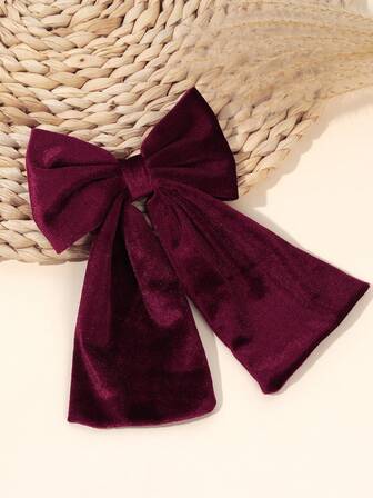 1个酒红色蝴蝶结发夹，女士女孩纯色天鹅绒蝴蝶结鳄鱼夹，优雅蝴蝶结发夹，酒红色蝴蝶结发卡，秋冬蝴蝶结发夹，复古素色蝴蝶结发夹，女士发饰