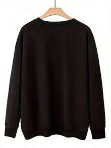 Long Sleeve Tops WomenWomen'S Plus Size Casual Crew Neck Pullover, Polyester 100% Knit Fabric, Slight Stretch, Fall/Winter Sportswear With Colorado Sunset Graphic, Oversized Letter Print ClothingWomen's Crew Neck Printed SweatshirtLoose And Comfortablelong Sleeve Tops Women - 黑色 - 查看 2