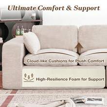 YODOLLA 110" Oversized Sofa For Living Room, Cloud Boneless Couch With Fluffy Seat Cushions, 3 Seater Upholstered Floor Sofa, No Assembly Required - 米色 - 查看 5