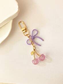 1 pieza Nuevo llavero de mujer con lazo de cereza de metal, accesorio de lazo de moda, colgante minimalista de estilo Ins para bolsa, regalo de vuelta al colegio