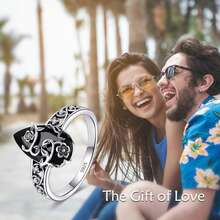 1 chiếc nhẫn hạt hoa bằng bạc Sterling 925 đính đá Cubic Zirconia tổng hợp màu đen, quà tặng trang sức cho phụ nữ/bé gái, cỡ 7-10 - Bạc - Xem 5