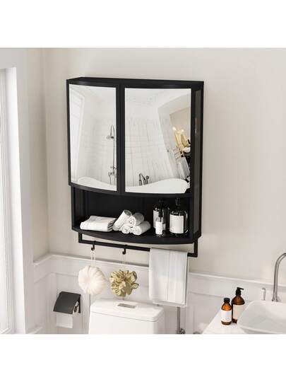 Moderne Arched Glass Two Door Cabinet (60cm) Shatterproof Spiegel out Double Layer Storage, Open Shelf Towel Rack Entryway, Living Room, Bathroom Dining Room