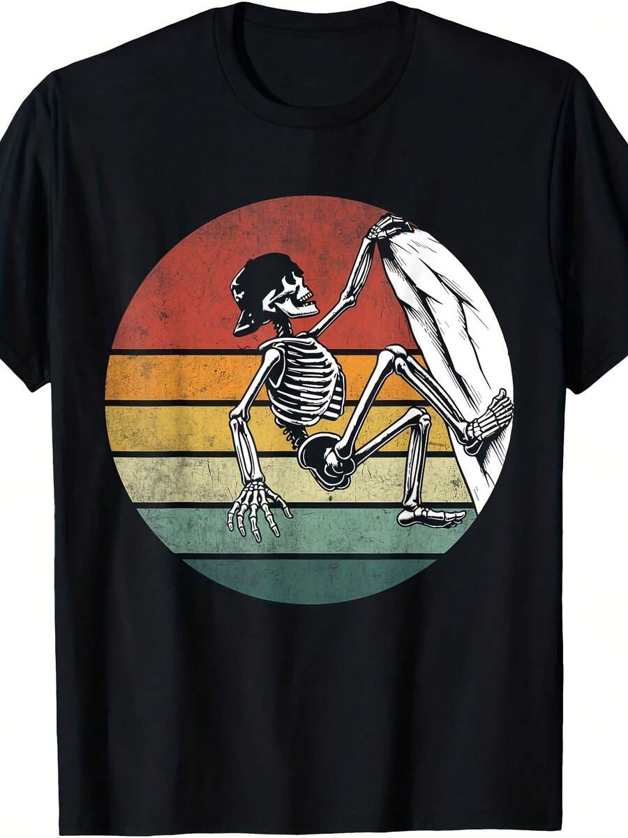 Halloween Skeleton Climber Vintage Skeleton Rock Climbing T-Shirt - 款式12 - 查看 1