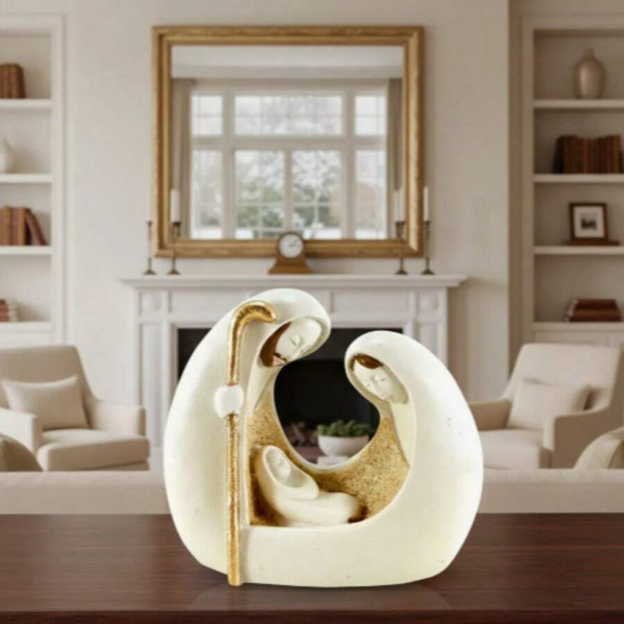 Figura de Nacimiento Sagrada Familia de Resina 10*8*4 cm Decoración Religiosa de Navidad Minimalista - Beis - Ver 1