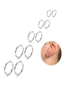 Set di orecchini a cerchio in acciaio inossidabile, orecchini a cerchio piccoli di moda per uomo e donna, orecchini a perno ipoallergenici per trago e cartilagine, colori oro, argento e nero, 4-5 paia