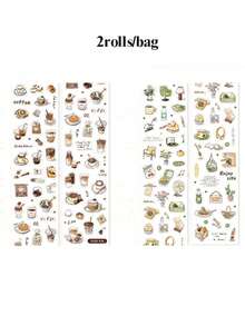1卷/袋和纸胶带，迷你轻生活系列，复古精致烘焙甜点饮料主题胶带贴纸，剪贴簿用品，装饰笔记本相框手机壳水杯垃圾杂志文具盒DIY个性化拼贴画，学校用品，返校 - 彩色 - 查看 13