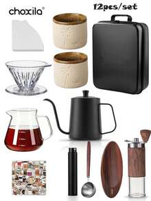 choxila 4/9/12/15pcs Travel Coffee Set, Portable Travel Coffee Set, Travel Coffee Utensil Set, Coffee Set With Storage Bag, Coffee Accessories, Manual Coffee Maker Set, Suitable For Home, Travel, Outdoor Activities, Camping - Coffee Pot Set - View 16