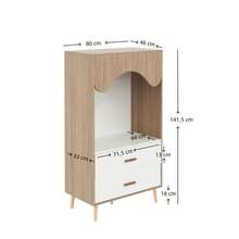 Children's Wardrobe, Wardrobe With Clothes Rail, With Drawers, Open Wardrobe, Solid Wood Handles, Chipboard, White + Natural Wood, 80*46*141.5cm - White - View 4