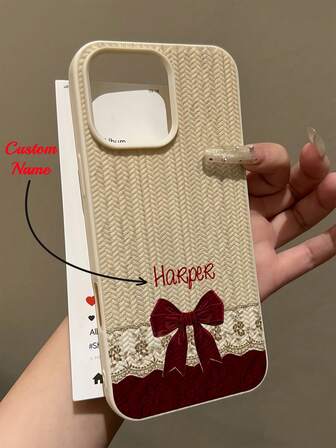 Customizable Lace Trim Red Bow Design Phone Case, Suitable For IPhone, 3D Knitted Texture Shock-Resistant TPU Protective Cover, Ideal For Personalizing With Letters, Names, Nicknames As Gifts For Individuals, Partners, Family, Friends, Birthdays, Anniversaries