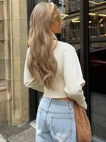 Casual Solid Color Round Neck Single-Breasted Ribbed Long Sleeve Minimalist Waist-Cinched Short Knit Cardigan