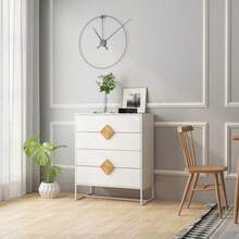 Specially Shaped Solid Wood Bedroom Chest Of Drawers With Square Handle And 4 Drawers - White - View 6