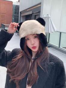 Ein süßer, modischer, vielseitiger, warmer, windabweisender Teddy-Bär-Ohr-Gestrickter Hut, geeignet für Frauen, Mädchen und Studenten für den Winter, Outdoor, Weihnachten, Reisen, Skifahren