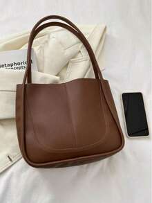 Dedoo Vintage Versatile Women's Fashion Casual PU Solid Color Patchwork Large Capacity Handbag Shoulder Bag, Backpack, Large Capacity, Portable, Classic Casual, Business Casual, Suitable For Teenage Girls, Women, College Students, White-Collar, Perfect For Work, Back To School, Middle School, High School, University, Vacation, Autumn/Winter New Large Capacity Shoulder Handbag (Pendant Not Included) - Brown - View 4