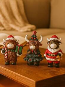 1/3 pezzi Decorazione da tavolo natalizia in resina a forma di mucca delle Highlands, decorazioni per tavolo/festa