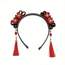 1 Piece Exquisite Chinese Style Hairband - Traditional Floral Tassel Design, Suitable For Festivals And Daily Wear, Black Hair Accessory For Fashionable Women - 紅色風格 A - 查看 6