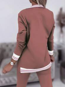 Women's Striped Patchwork Casual Sports Jacket And Pants Suit