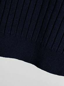 HUODA Men's Loose Thin Casual Ribbed Knit Sweater, Half-High Collar, Minimalist & Fashionable, Suitable For Daily Wear - Navy Blue - View 4