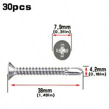 براغي ذاتية الثقب بكميات كبيرة، براغي رأس مسطح مخروطي، براغي ذاتية التثبيت، براغي ذيل ثقب متقاطع M4.2، براغي ذاتية الثقب مخروطية مطلية بالحديد المُصلّد - الأسود - مشاهدة 9