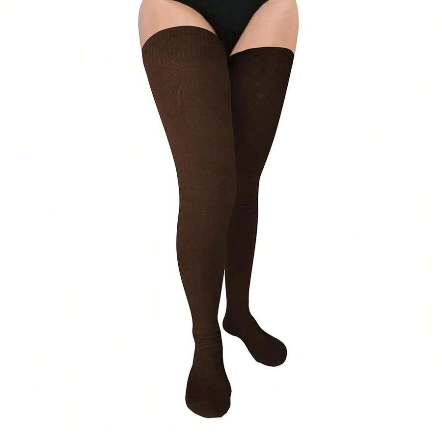 Bestjybt Women Plus Size Thigh High Socks Extra Long Over Knee Socks Warm Thick Leg Warmers Boot Stockings, Medium-Large{"Special_size_type":"Tall","Size_name":"OneSize","Color_name":"Coffee"} - 咖啡 - 查看 1