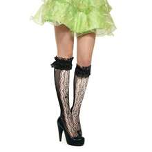 Benefeet Sox Lace Knee High Socks Women Girls Patterned Mesh Fishnet Knee High Stockings Hollow Calf Lolita Sock{"Color_name":"Black-LaceRuffleFloralPattern"} - 黑色蕾絲荷葉邊花卉圖案 - 查看 7