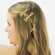 Z.W BIJUX - Kit Of 3 Gold Metal Alloy Hair Clips - 金色 - 查看 9