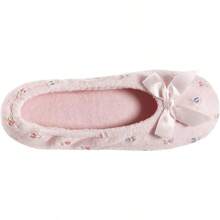 Isotoner Women's Embroidered Terry Ballerina Slippers - PinkSoftTieBow - View 3