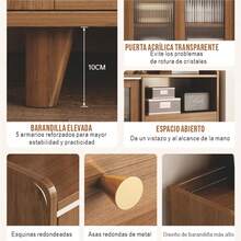 Scandinavian Style Sideboard with Ribbed Glass Doors & Drawers, 100*36*93cm Buffet Cabinet for Dining/Living Room (Oak Color) - Color de madera - Ver 2