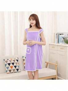 1pc Women Bath Towels(SIZE:80cm*135cm), Girls Wearable Fast Drying Bathing Beach Spa Bathrobes Wash Clothing, Shower Bath And Gym Towel,Super Soft Coral Fleece Bath Towel With Pockets,Women's Bath Towel Set, Wearable Bath Towel With Pocket, Super Soft Adjustable Bath Robe For Bathroom Beach Swimming Changing Clothes,School,Back To School,Travel,Travel Essentials,Home Essentials,Towel,Skin Care