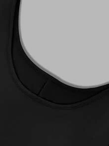 Women's Black Crew Neck Long Sleeve Short Jumpsuit, Stretchy Fabric, Petite Fit