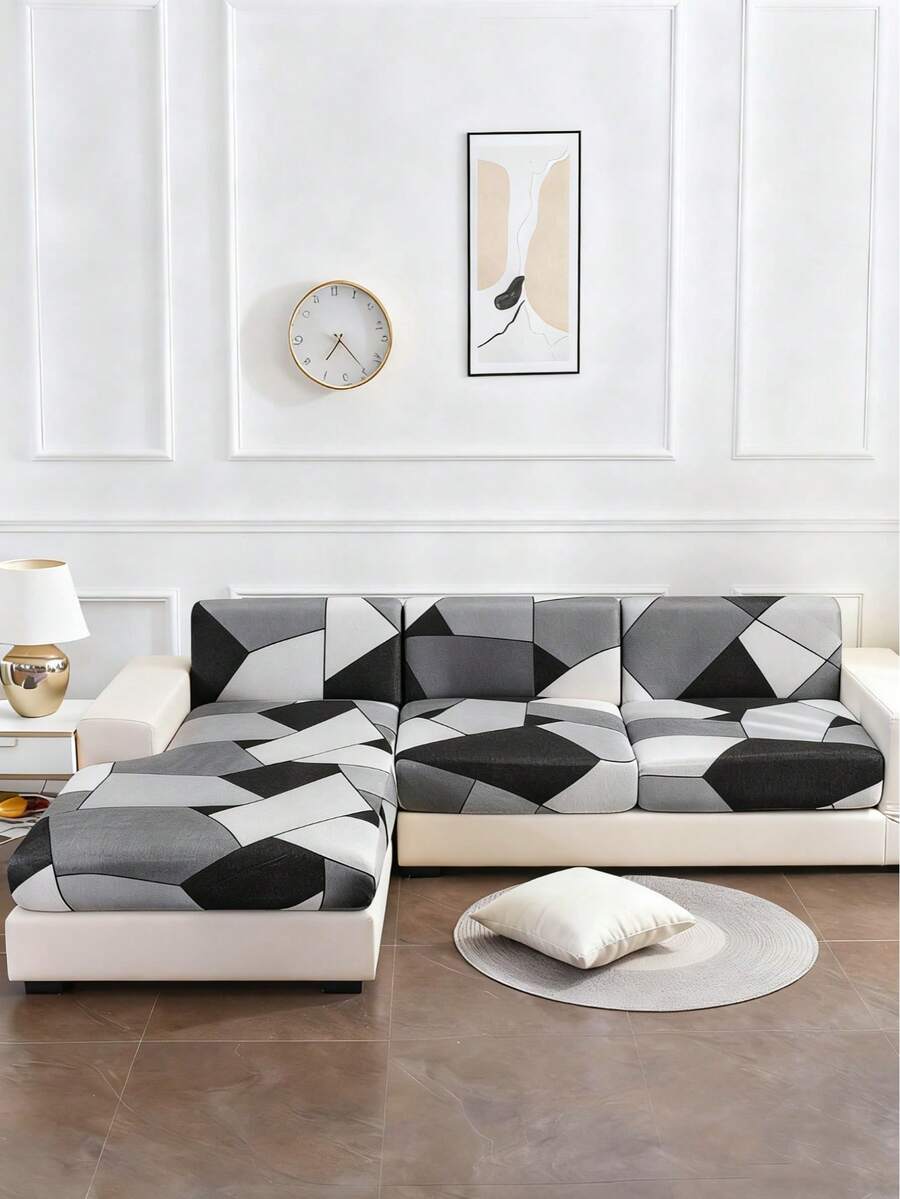 1 Vỏ đệm ghế sofa đàn hồi in hình học, phù hợp cho mọi mùa - Nhiều màu - Xem 1