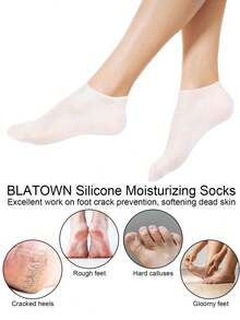 2 双硅胶保湿手套袜套装，防滑柔软 Spa 凝胶袜软化足部干裂皮肤，女士 Spa 修脚袜，用于足部手部软化，修脚后足部护理（粉色） - 白色 - 查看 2