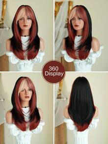 Gorgeous-24 Inch Layered Colorful Wigs For Women,Long Straight Wigs With Curtain Bangs, High Density Fluffy Synthetic Heat Resistant Fiber Hair Wig For Anime Cosplay Wear, Music Festival Party Use - 臟橘色 - 查看 5