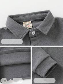 男童Polo领长袖T恤，秋季新品 - 灰色 - 查看 3
