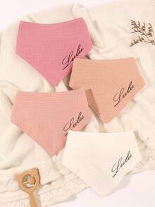 4 piezas Baberos personalizados bordados con nombre, adecuados para uso en interiores & exteriores, excelente regalo para bebés niños & niñas, disponible en marrón, beige, albaricoque, colores sólidos, regalo de baby shower, esencial para recién nacidos, para nuevas mamás - Multicolor - Ver 5