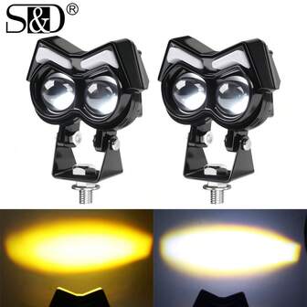  S&D Motorcycle Headlight Dual Color Super Bright LED Lights Owl Design Spotlights Motorbike Scooter Fog Lamp Running Lights