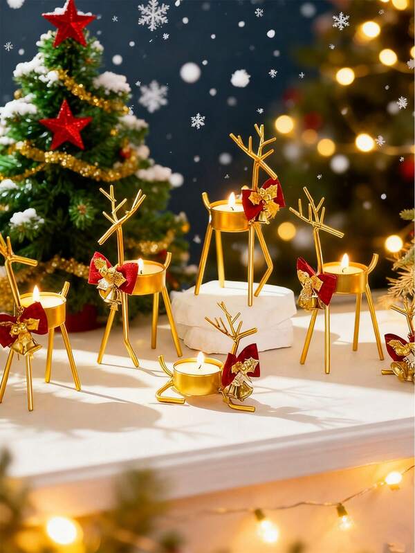 Christmas Reindeer Candlestick, Creative Iron Deer Candle Holders (Candles Not Included), Deer Tea Light Candle Holders, Home Decoration Creative Design Candle Holders, Forautumn, Festival, Christmas, Winter And Other Festivals, Home Decor, Christmas Decor. Christmas Decorations Room Decor, Christmas Gifts
