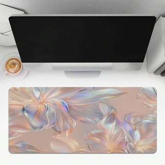 1pc Extended Large Iridescent Fluid Floral Mouse Mat - Soft Mist Aurora Texture Aesthetic, Ultra-Smooth Surface For Fluid-Like Smooth Gaming & Visually Calming Office Use, Non-Slip Rubber Base For Stable Desk Adhesion Without Sliding