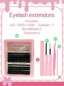 208 PCS B Curl Bottom Lash Clusters Lash Extension Kit With 5-7MM Lower Lash Clusters D Crul 100D/120D Thick Volume Lash Clusters Kit 10-18MM Cluster Eyelash Extensions Individual Lashes DIY Eyelash Extension Kit - 粉色 - 查看 5
