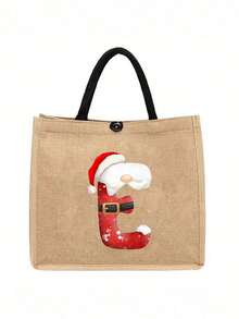 Linen Tote Bag, Including A Printed Initials A-Z Tote Bag And A Printed Small Bag, Letters, Flowers, Christmas Gift, Mother'S Day Gift, Personalized Gift Package, Yellow Linen BlackTote Bag With Black Buckle, Combination Of Small And Large Bags, Suitable For Weddings, Birthdays, Beaches, Holidays - Multicolor - View 39