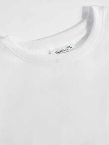 Sweat-shirt col rond en coton pour femmes, vêtement de sport ample en coton avec doublure polaire épaisse, adapté pour l'automne et l'hiver. Top basique décontracté et confortable pour femmes, convenant aux styles décontracté, universitaire et de rue. Top à manches longues adapté aux températures froides, vêtement de sport de rue pour femmes. - Blanc - Voir 3