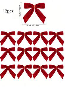 24 piezas - Mini lazos navideños, decoraciones de lazos rojos, guirnaldas, árboles de Navidad con lazos, decoraciones con lazos, adornos colgantes para árboles de Navidad - Lazos con brillo y lentejuelas para decoración de árboles, coronas festivas y adornos de regalos, adornos clásicos de tela con lazos navideños