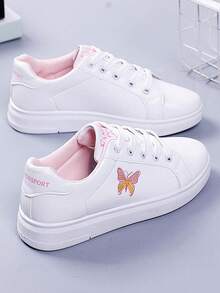 Zapatillas deportivas casuales blancas con cordones y bordado de mariposa para mujer Zapatillas deportivas blancas antideslizantes, tenis de mujer, sandalias para dama, tenis para mujer, tenis blancos para mujer, zapatilla elegantes de mujer, zapatos comodos de mujer, resistentes y versátiles. Adecuadas para actividades al aire libre para llevar a diario con ropa informal zapatos para mujer. - Rosa - Ver 6