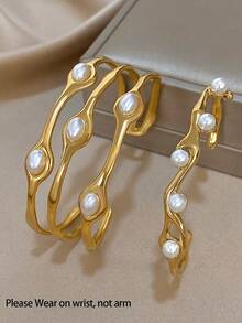 Bộ vòng tay ngọc trai hình học thanh lịch bằng thép không gỉ mạ vàng 18K, đeo trên cổ tay dành cho nữ, quà tặng Ngày của Mẹ, thích hợp cho Giáng sinh, Lễ Tạ ơn, Halloween, đám cưới, tiệc tùng/dạ hội/tụ họp/phụ kiện hàng ngày, kỷ niệm, Ngày Valentine, trang sức phong cách Bohemian, sinh nhật, quà tặng cho phù dâu. - Nhiều màu - Xem 10