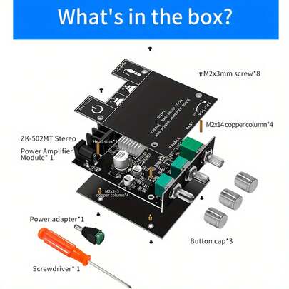 מודול מגבר כוח אודיו סטריאו דו-ערוצי, תומך בכניסת שמע אלחוטית + עזר, כוונון בס וטרבל עצמאי, מודול מגבר כוח אודיו דיגיטלי באיכות גבוהה, ישים באופן נרחב.