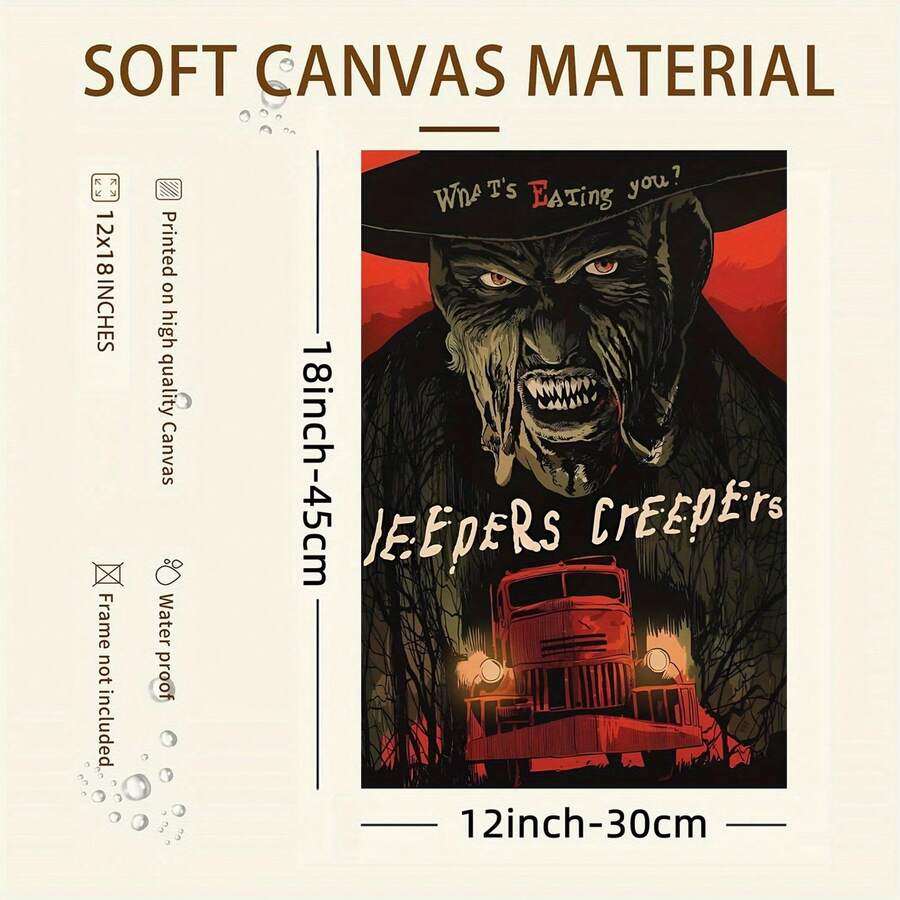 1pc Jeepers Creepers Movie Poster Canvas Print, Frameless, 12x18 Inch, Modern Wall Art Decor, For Teens Bedroom, Dorm, Living Room - Multicolor - View 1